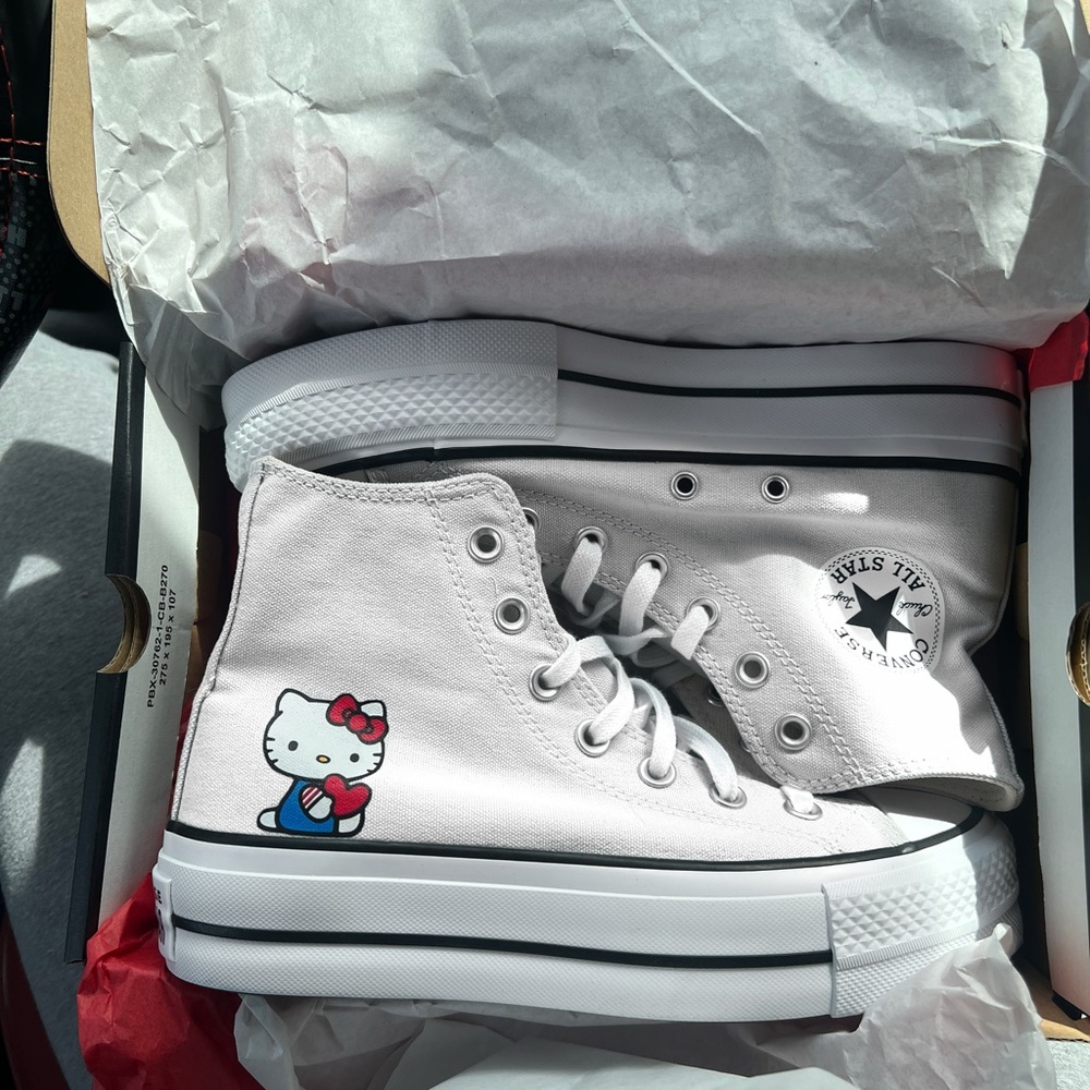 White Platform Hello Kitty Converse